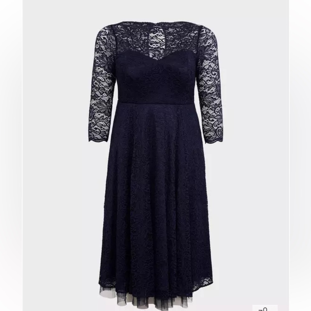 New! Torrid sz 20 Navy Peacoat Midi Lace Dress Special Occasions 2X